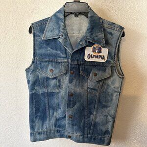 Unbranded vintage Olympia beer patch Tie Dye Denim Vest Womens medium 70s